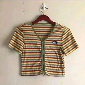 Striped crop top zipper shirts 👕